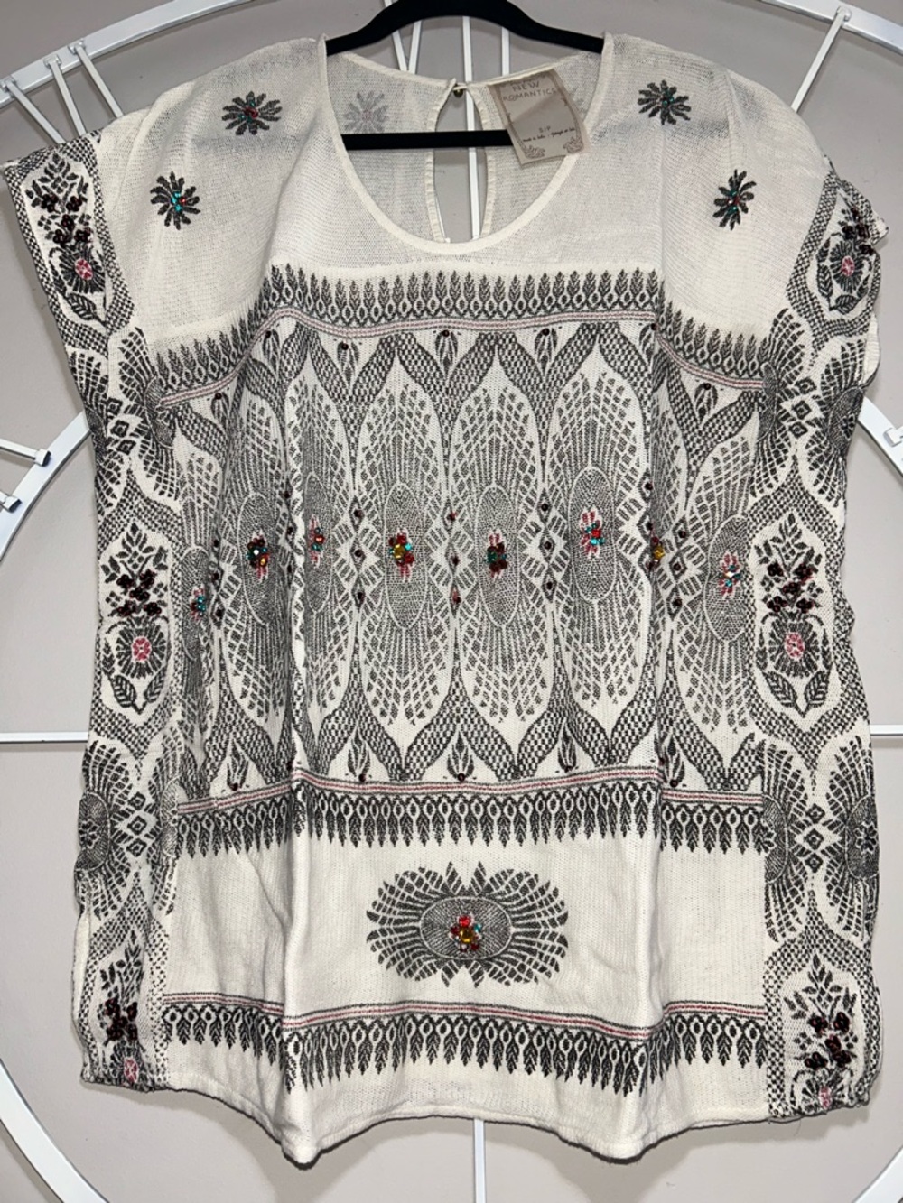 Free People New Romantics Byzantine Dreams Embroidered Boho Top w/ Gemstones - Picture 2 of 13
